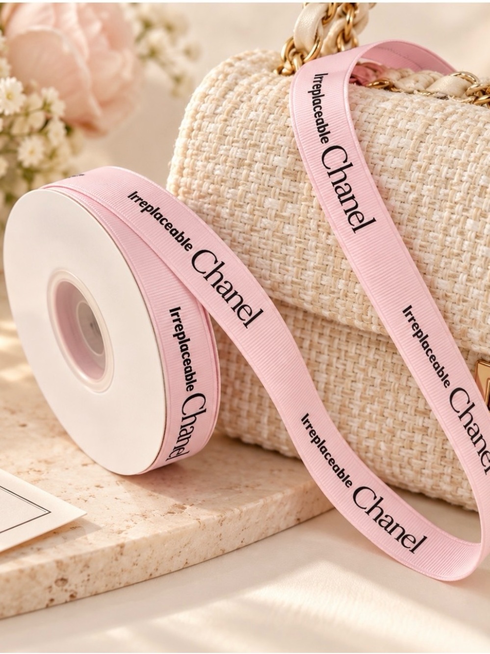 25 Yards Pink 'Irreplaceable' Logo Ribbon for Gift Wrap & Crafts